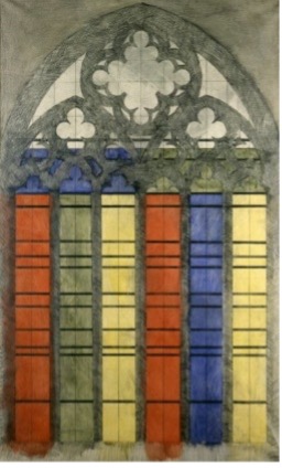 Aquarellzeichnung, Detail für das gotische Chorscheitelfenster
